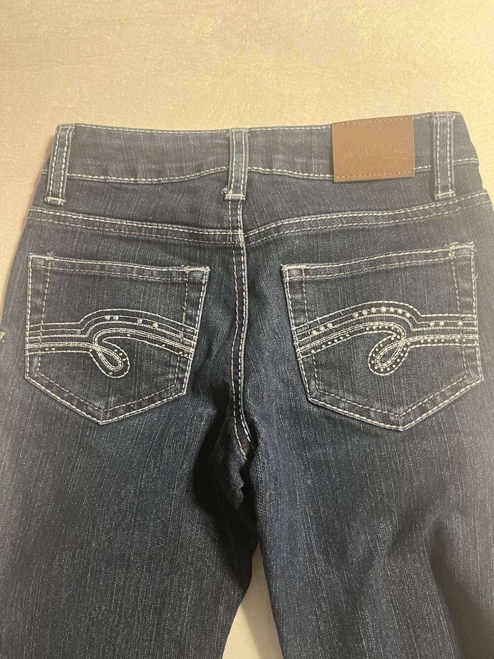 Justice Jeans Girls Size 8R Skinny Dark Wash Rhinestone Embellished Stretch